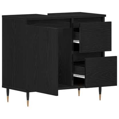 Badeværelsesskab Sort Eg 65 X 33 X 60 Cm Konstrueret Træ