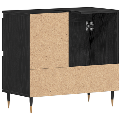 Badeværelsesskab Sort Eg 65 X 33 X 60 Cm Konstrueret Træ