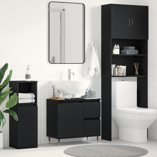 Badeværelsesskab Sort Eg 65 X 33 X 60 Cm Konstrueret Træ