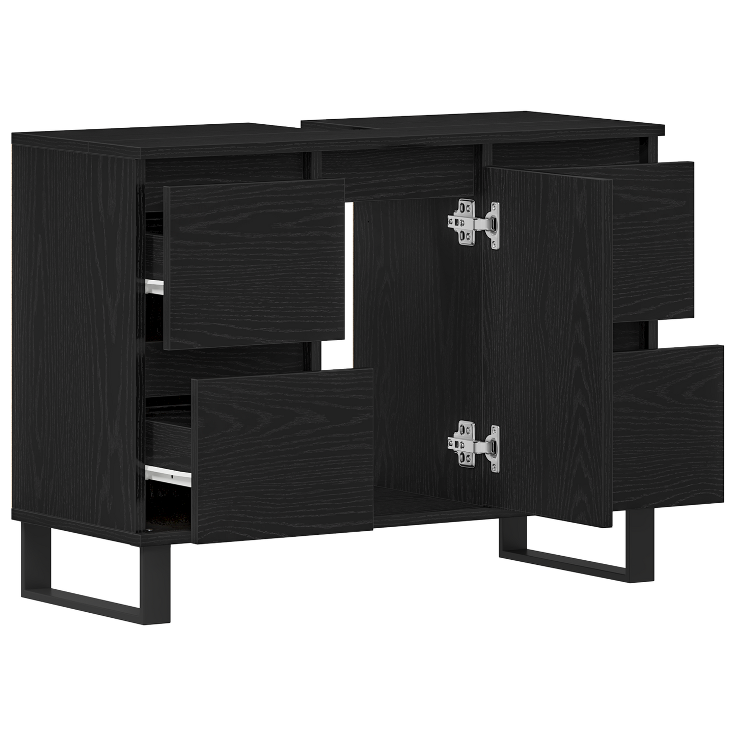 Badeværelsesskab Sort Eg 80 X 33 X 60 Cm Konstrueret Træ