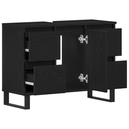 Badeværelsesskab Sort Eg 80 X 33 X 60 Cm Konstrueret Træ