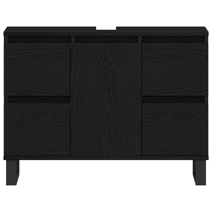 Badeværelsesskab Sort Eg 80 X 33 X 60 Cm Konstrueret Træ