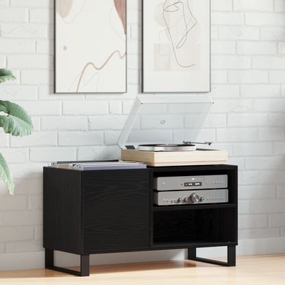 Pladeskab Med Hylde Sort Eg 85 X 38 X 48 Cm Konstrueret Træ