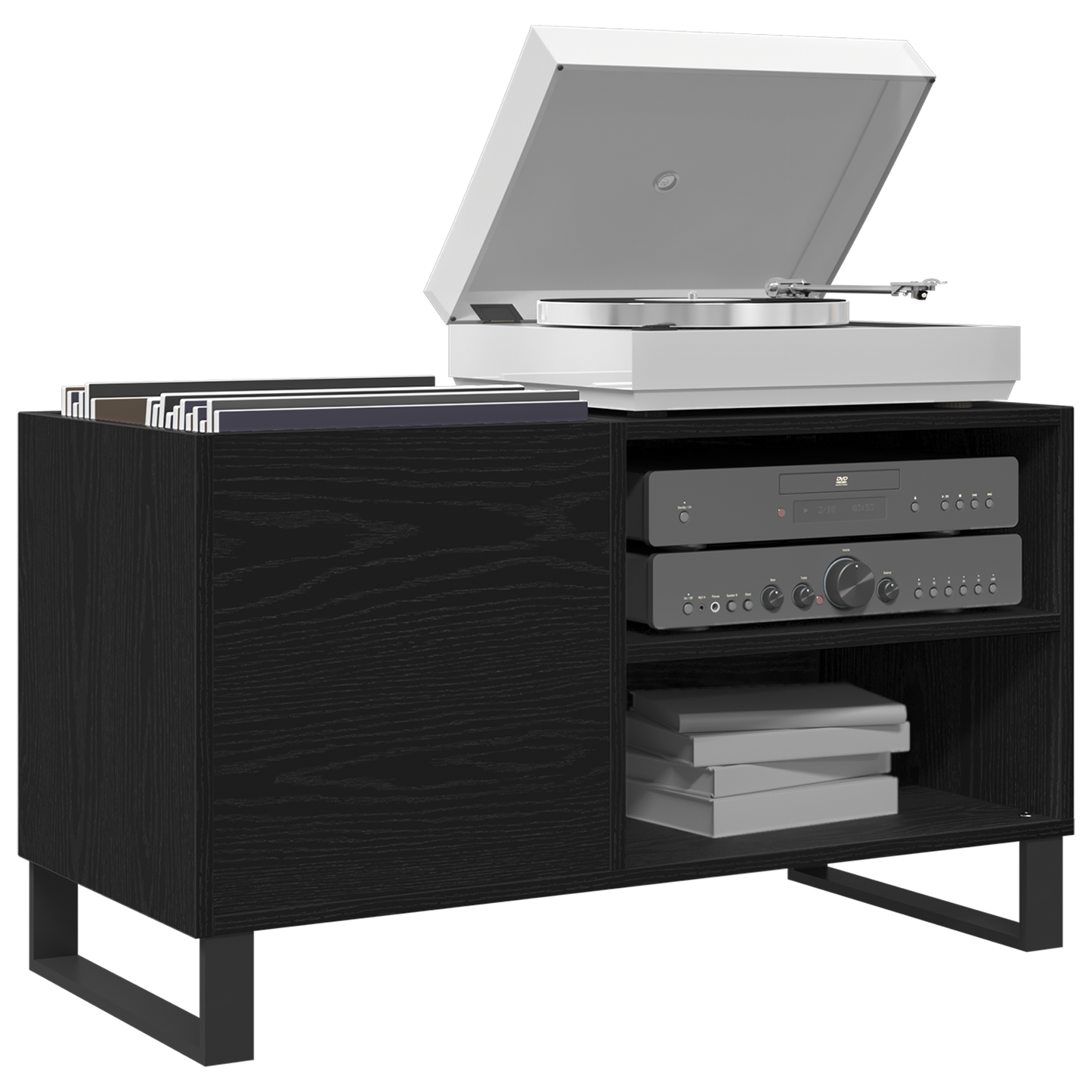 Pladeskab Med Hylde Sort Eg 85 X 38 X 48 Cm Konstrueret Træ