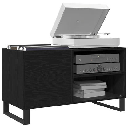 Pladeskab Med Hylde Sort Eg 85 X 38 X 48 Cm Konstrueret Træ