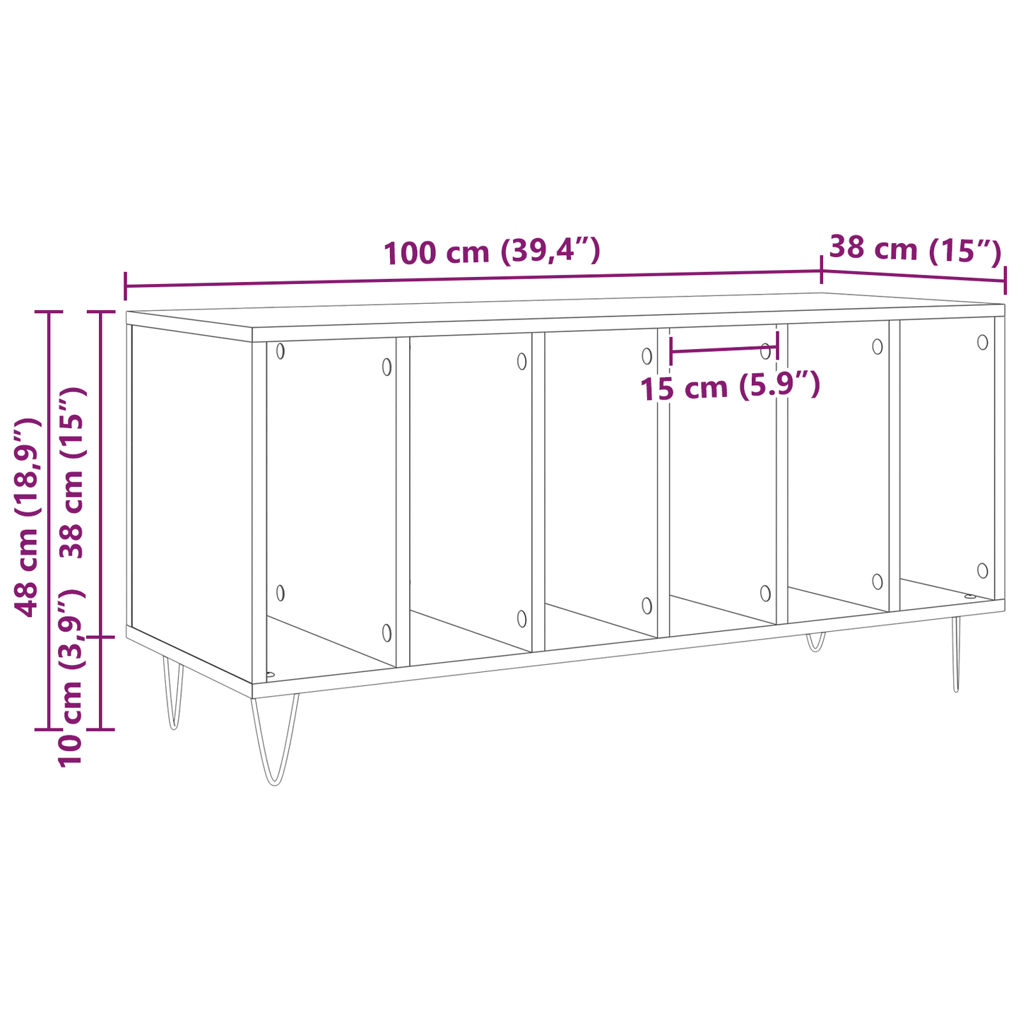 Pladeskab Med Hylde Sort Eg 100 X 38 X 48 Cm Konstrueret Træ