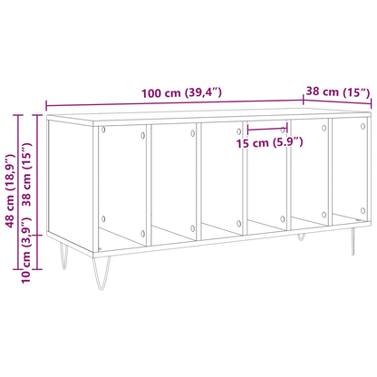 Pladeskab Med Hylde Sort Eg 100 X 38 X 48 Cm Konstrueret Træ