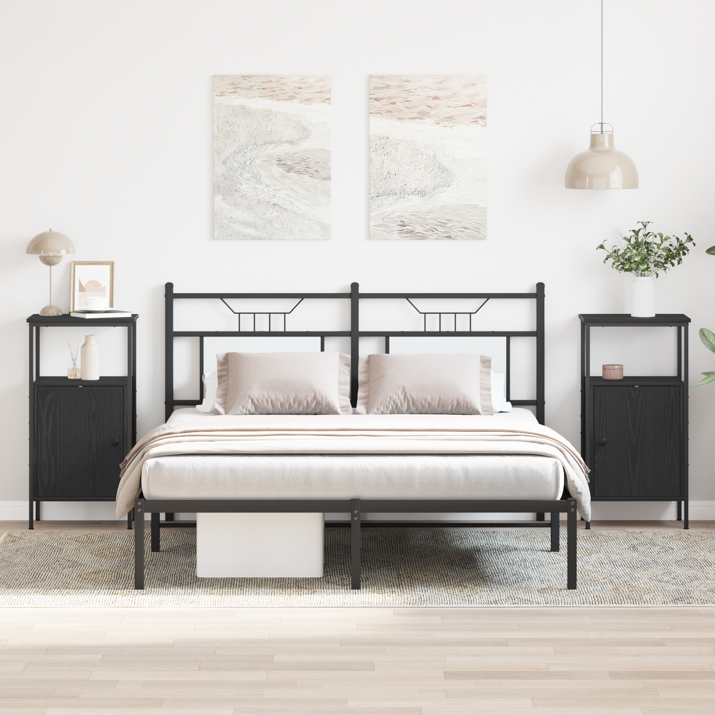 Sengeborde 2 Stk Sort Eg 41X31X80 Cm Ingeniørtræ