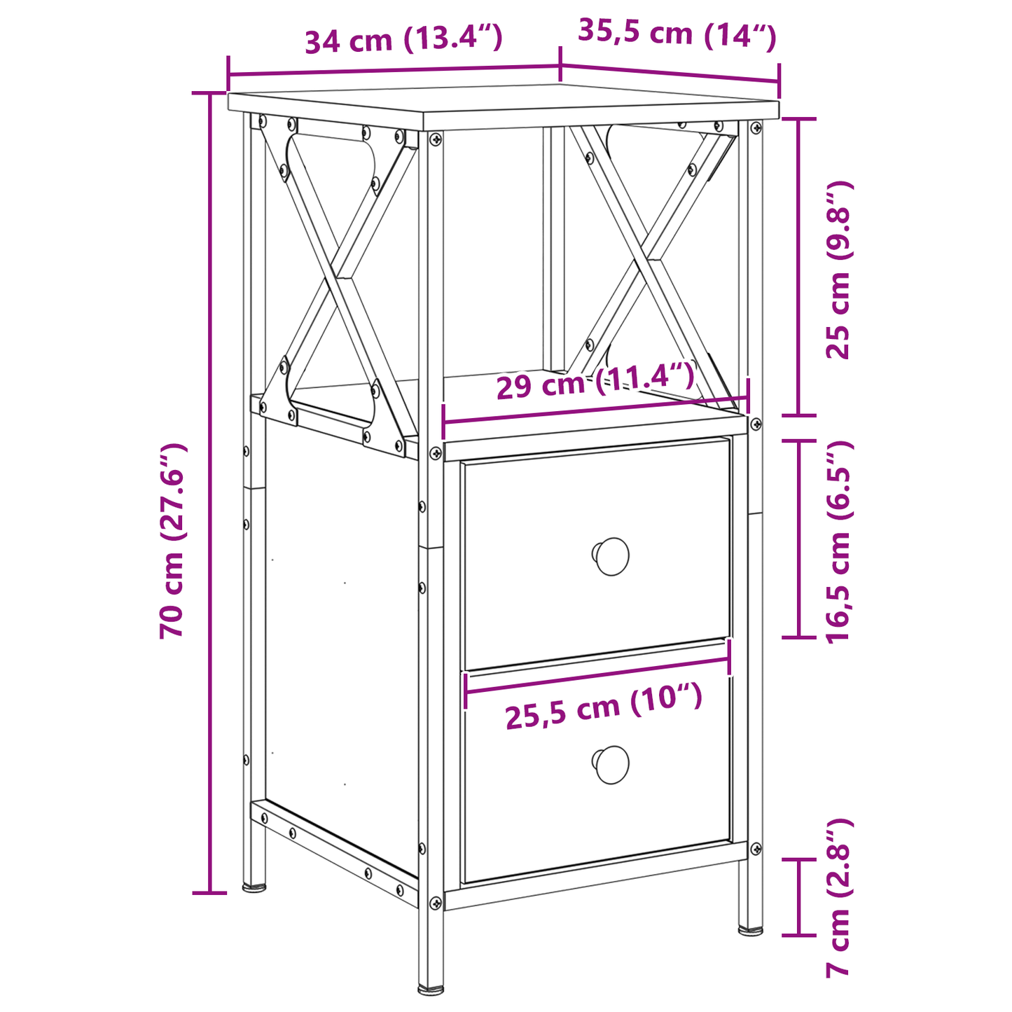 Sengebord I Sort Eg 34X35,5X70 Cm - Ingeniørtræ