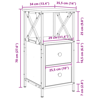 Natbord 2 Stk Sort Egetræ 34X35,5X70 Cm Konstruktionstræ