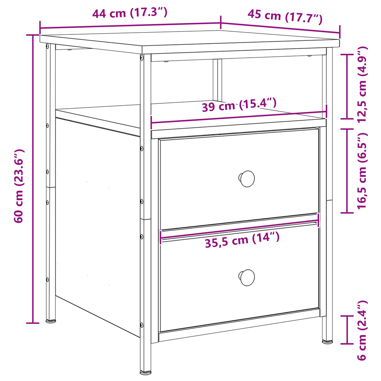 Sengebord 2 Stk Sort Eg 44X45X60 Cm Konstrueret Træ