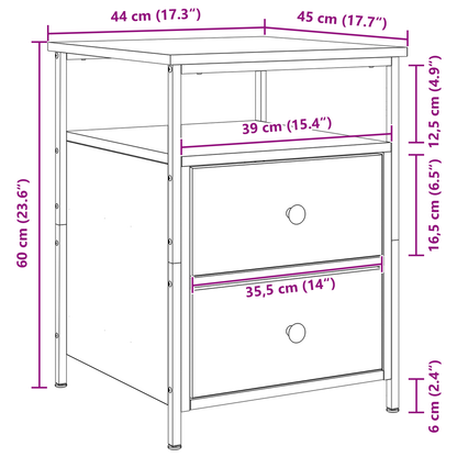 Sengebord 2 Stk Sort Eg 44X45X60 Cm Konstrueret Træ
