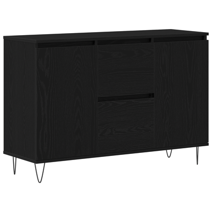 Sideboard Med Skuffe Sort Eg 101,5 X 35 X 70 Cm Konstrueret Træ