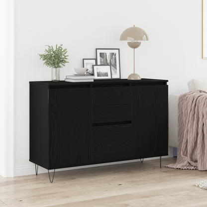 Sideboard Med Skuffe Sort Eg 101,5 X 35 X 70 Cm Konstrueret Træ