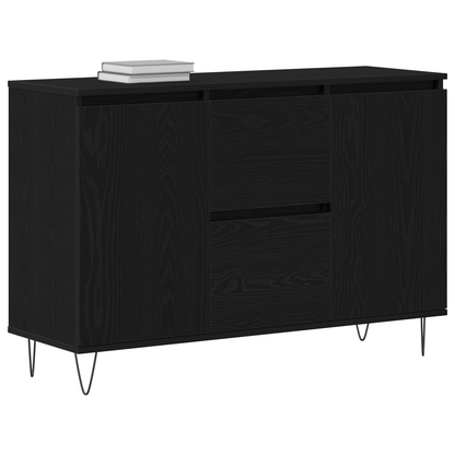 Sideboard Med Skuffe Sort Eg 101,5 X 35 X 70 Cm Konstrueret Træ