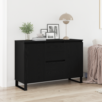 Sideboard Med Skuffe Sort Eg 101,5 X 35 X 70 Cm Konstrueret Træ