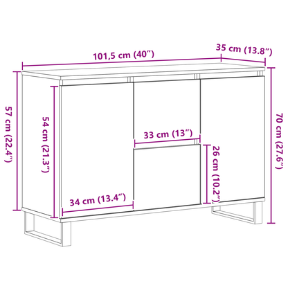 Sideboard Med Skuffe Sort Eg 101,5 X 35 X 70 Cm Konstrueret Træ