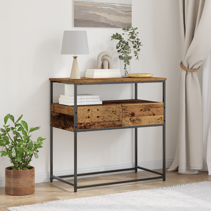 Konsolbord Gammel Træ 75X40X75 Cm Ingeniørtræ Og Stål