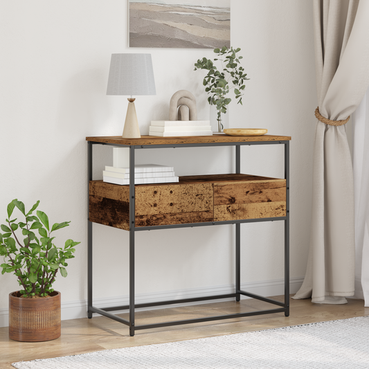 Konsolbord Gammel Træ 75X40X75 Cm Ingeniørtræ Og Stål