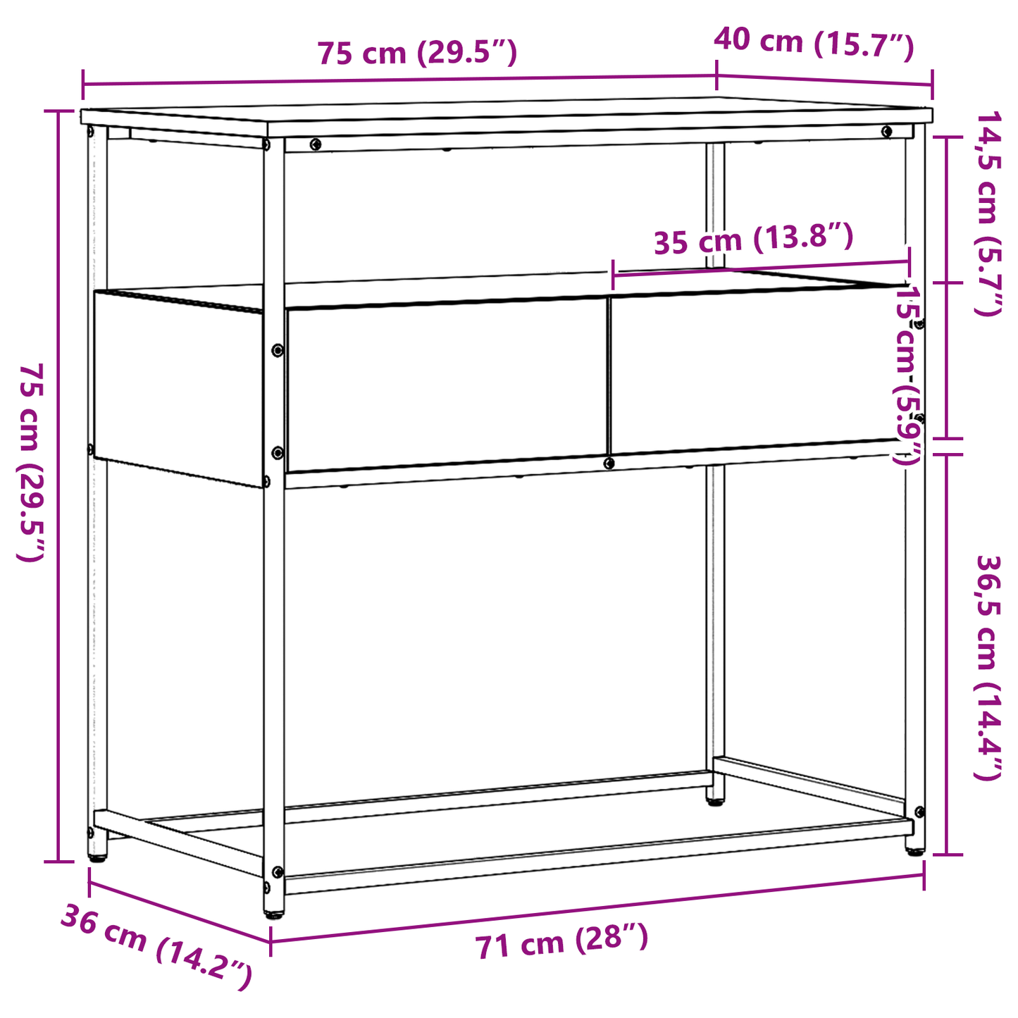 Konsolbord Gammel Træ 75X40X75 Cm Ingeniørtræ Og Stål