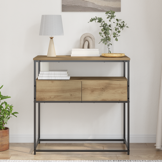 Konsolbord Artisanal Egetræ 75X40X75 Cm Konstrueret Træ Og Stål