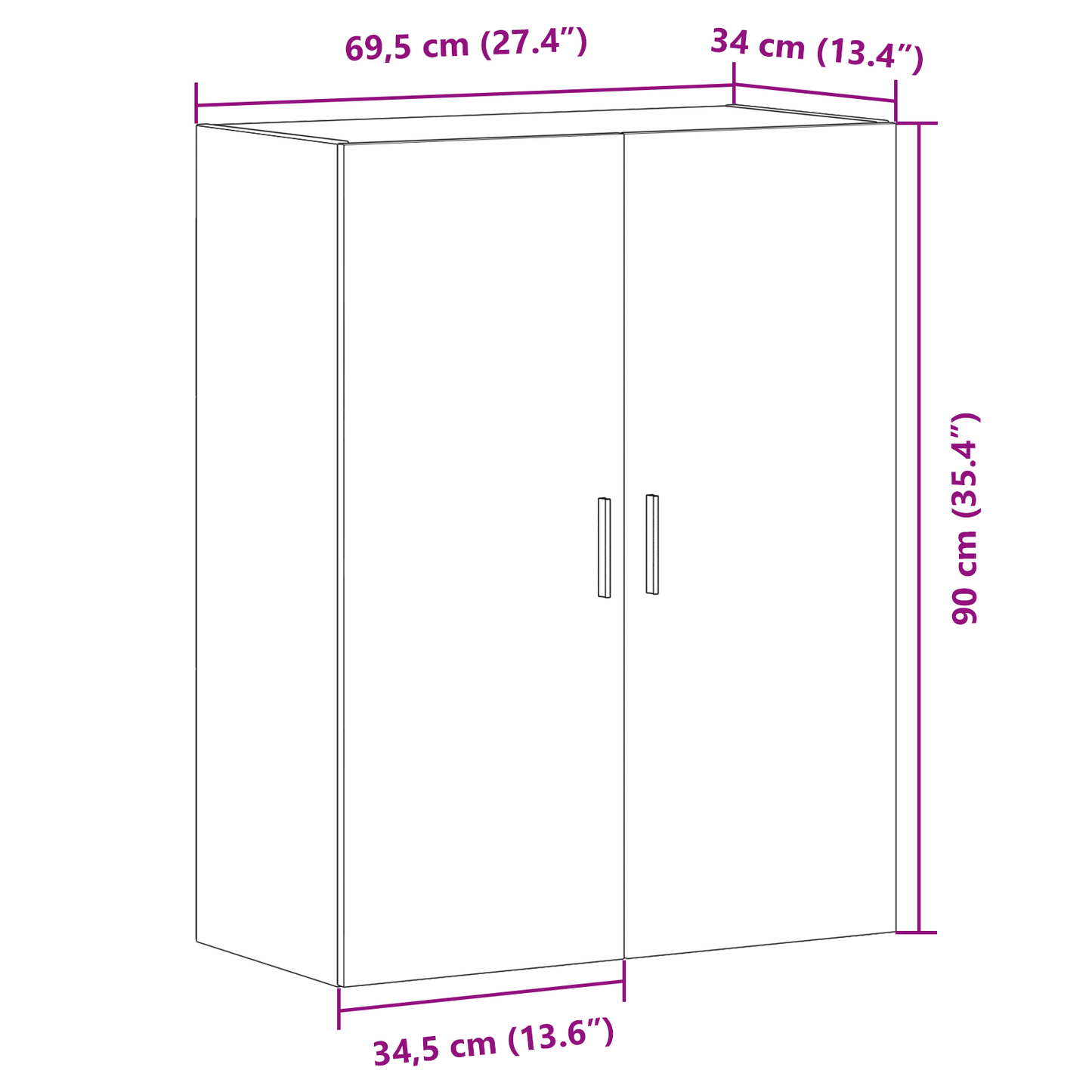 Væghængt Skab Sort Eg 69.5 X 34 X 90 Cm Konstrueret Træ