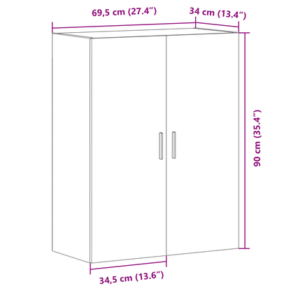 Væghængt Skab Sort Eg 69.5 X 34 X 90 Cm Konstrueret Træ