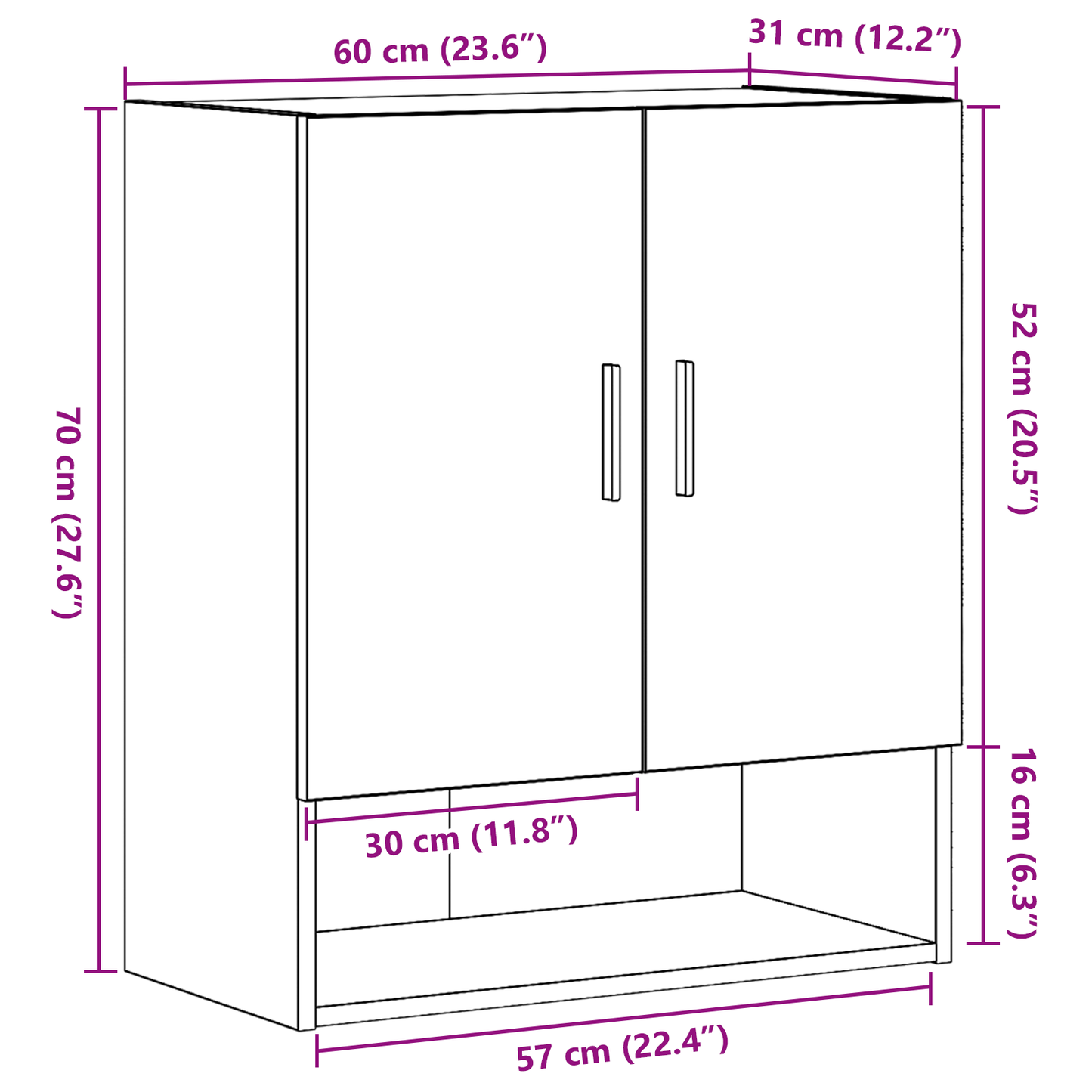 Vægreol Sort Eg 60X31X70 Cm Konstrueret Træ