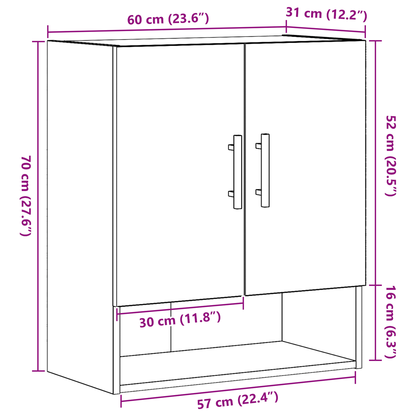 Vægskab Sort Eg 60X31X70 Cm Ingeniørtræ