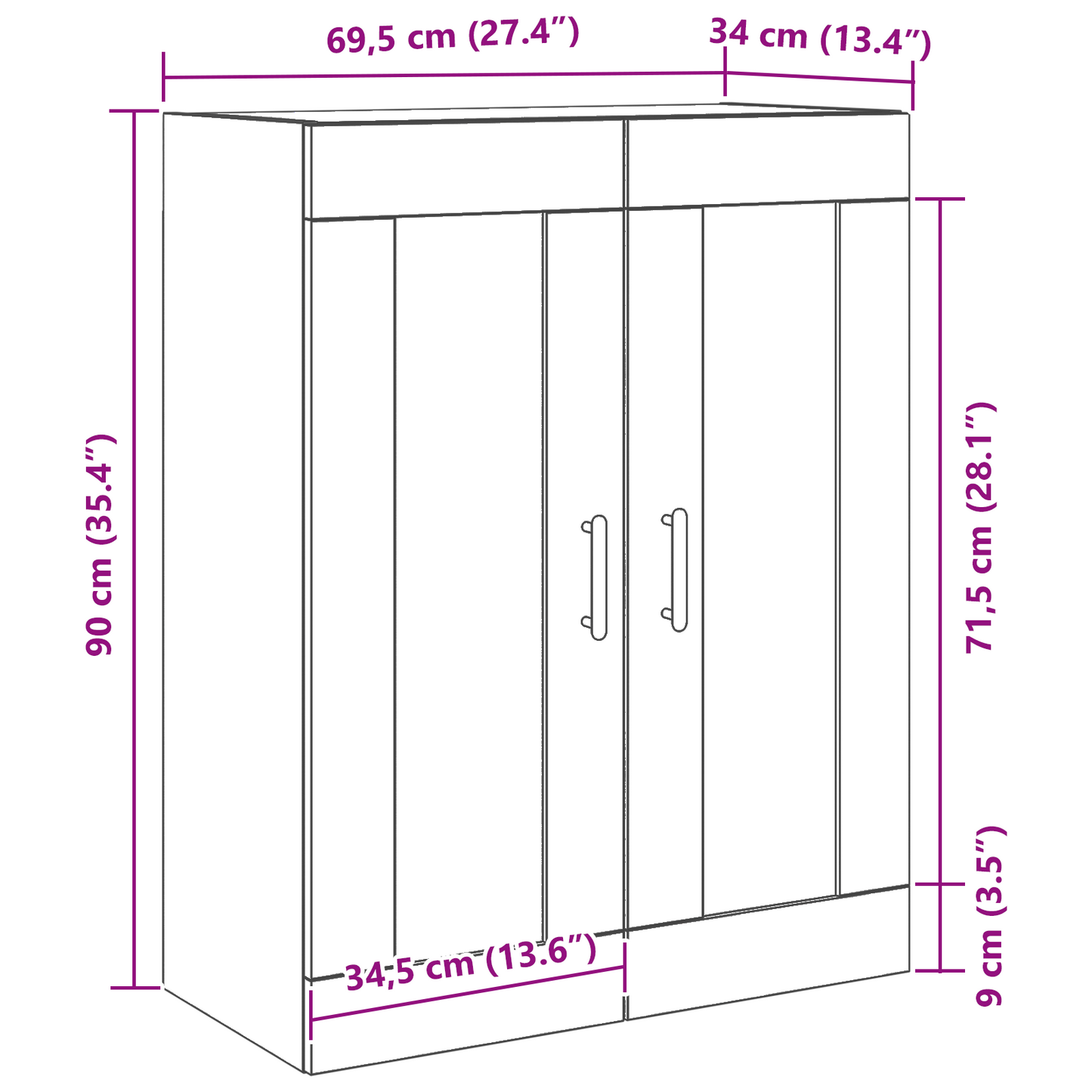 Væghængt Skab Sort Eg 69.5 X 34 X 90 Cm Konstrueret Træ