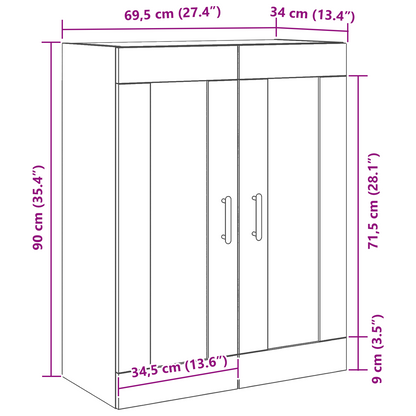 Væghængt Skab Sort Eg 69.5 X 34 X 90 Cm Konstrueret Træ