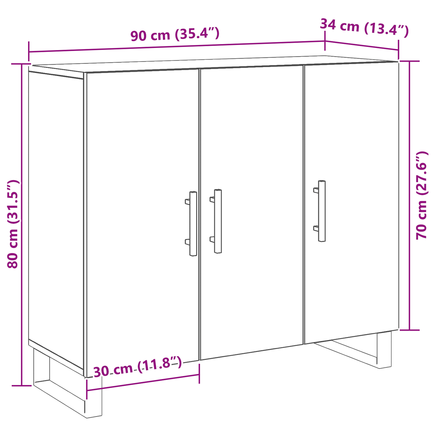 Sideboard Sort Eg 90 X 34 X 80 Cm Konstrueret Træ