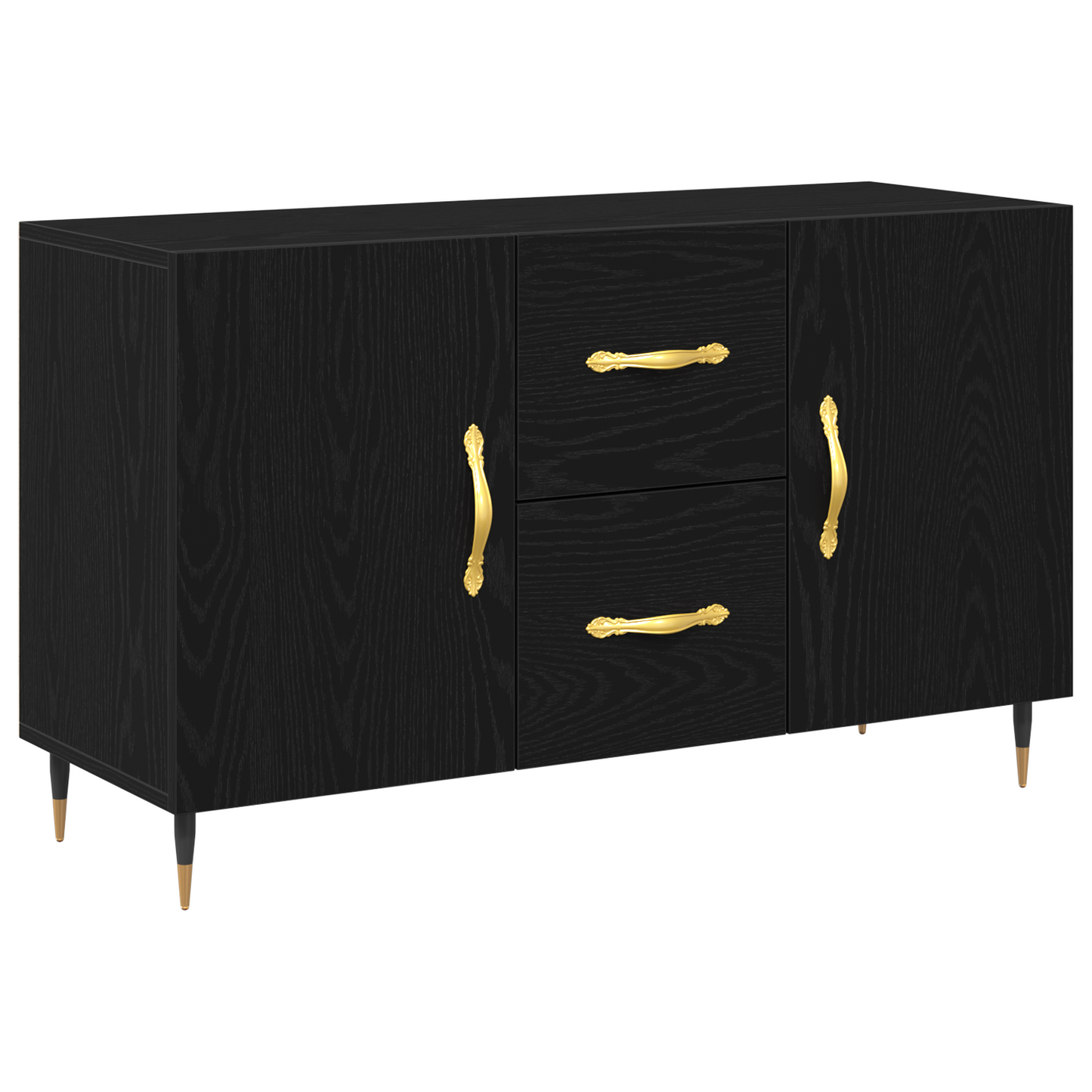Sideboard Med Skuffe Sort Eg 100 X 36 X 60 Cm Konstrueret Træ