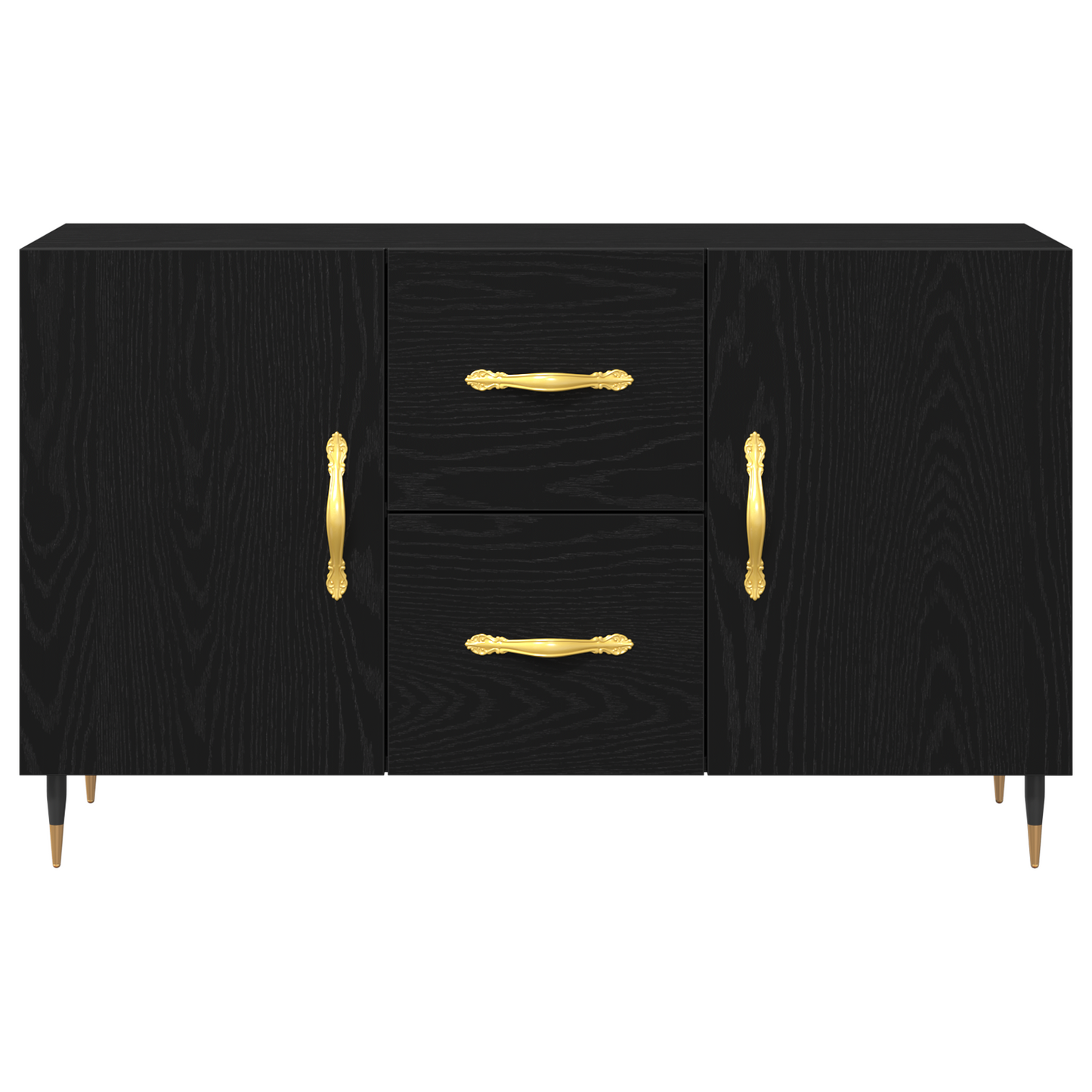 Sideboard Med Skuffe Sort Eg 100 X 36 X 60 Cm Konstrueret Træ