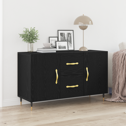 Sideboard Med Skuffe Sort Eg 100 X 36 X 60 Cm Konstrueret Træ