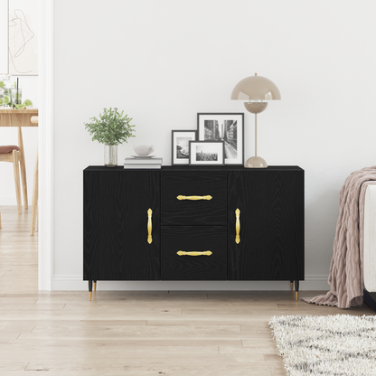 Sideboard Med Skuffe Sort Eg 100 X 36 X 60 Cm Konstrueret Træ