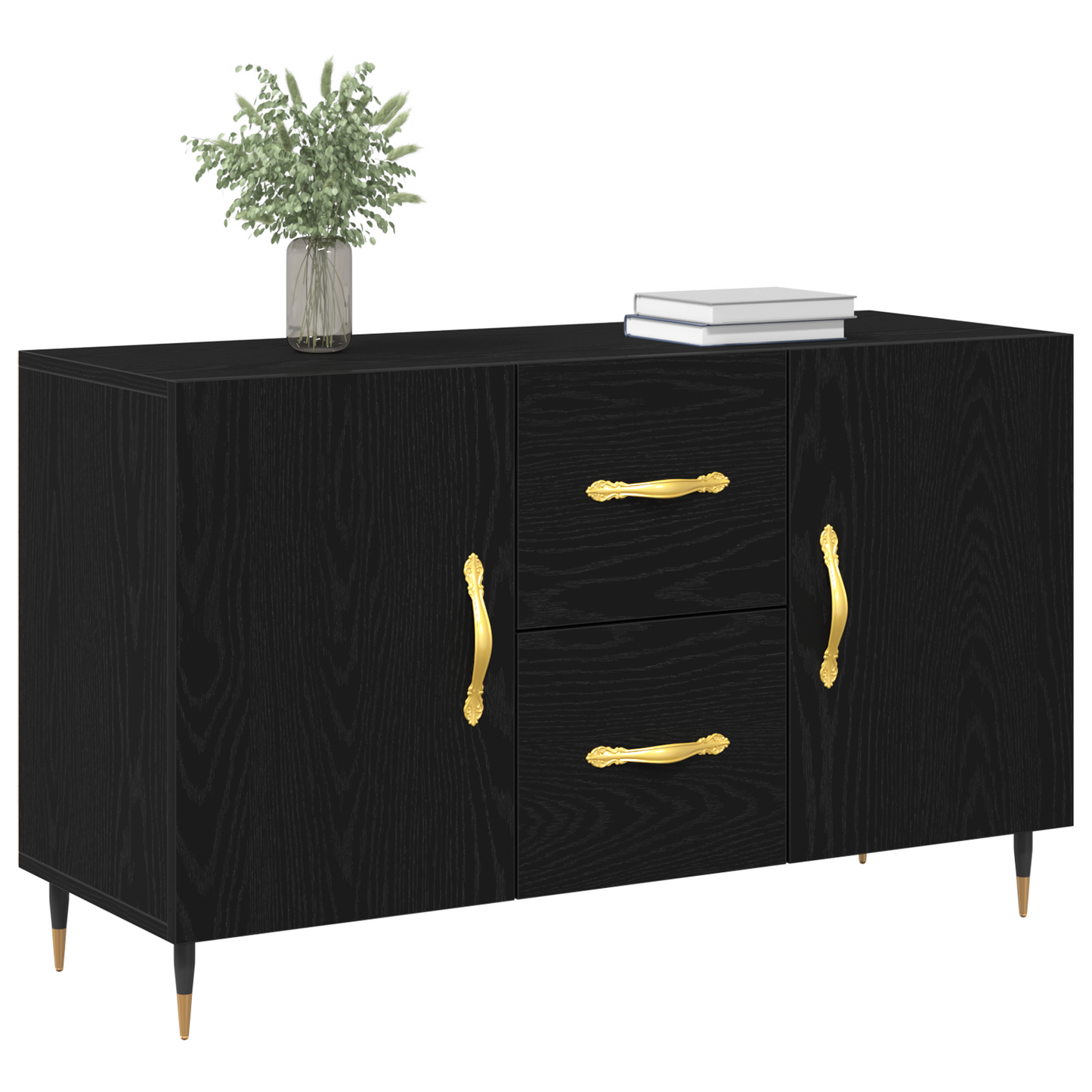 Sideboard Med Skuffe Sort Eg 100 X 36 X 60 Cm Konstrueret Træ