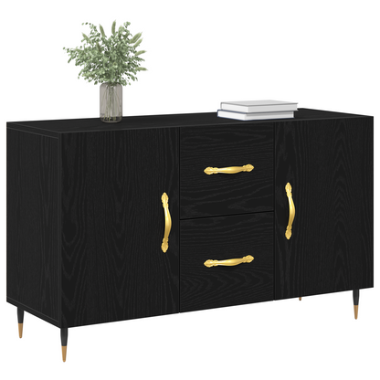 Sideboard Med Skuffe Sort Eg 100 X 36 X 60 Cm Konstrueret Træ