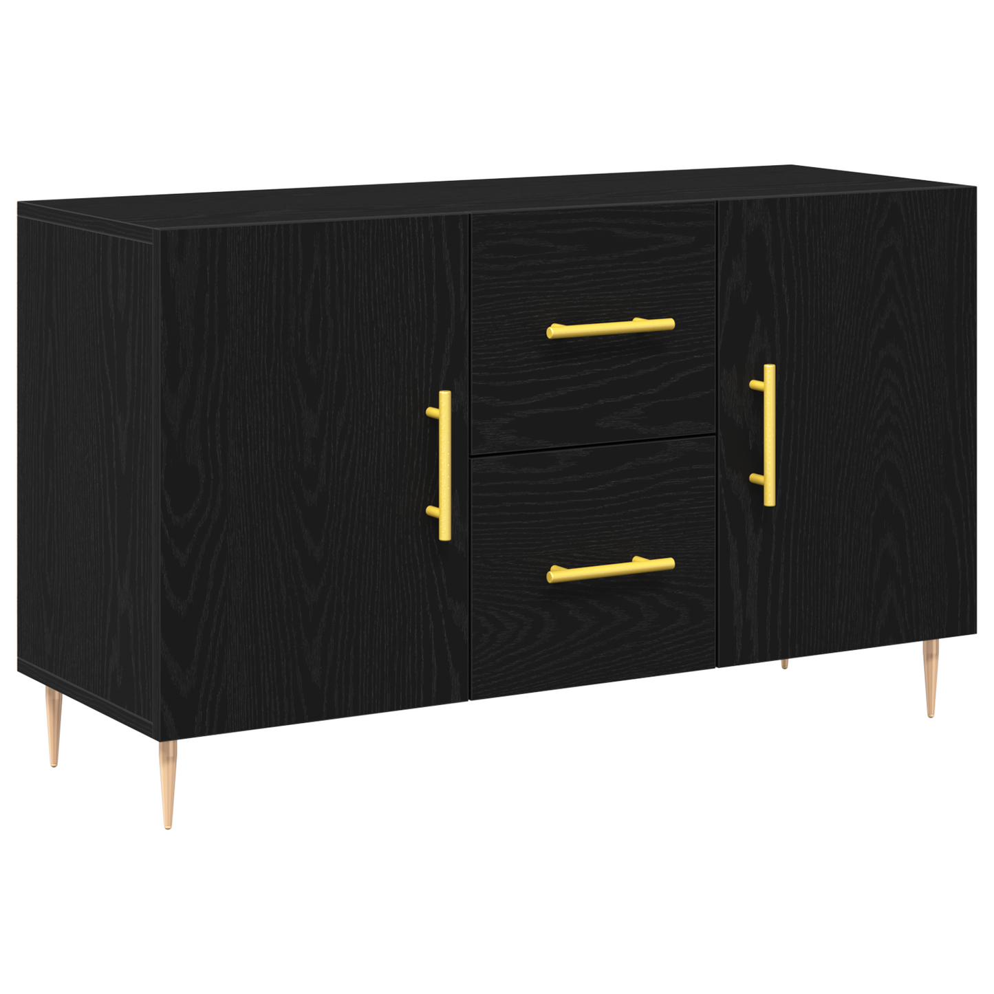 Sideboard Med Skuffe Sort Eg 100 X 36 X 60 Cm Konstrueret Træ