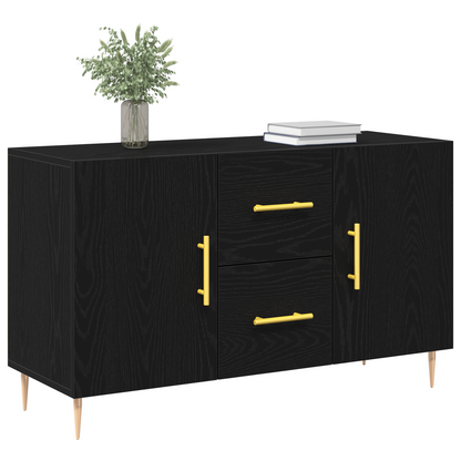 Sideboard Med Skuffe Sort Eg 100 X 36 X 60 Cm Konstrueret Træ