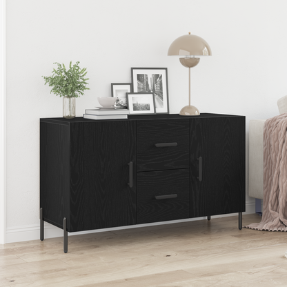 Sideboard Med Skuffe Sort Eg 100 X 36 X 60 Cm Konstrueret Træ