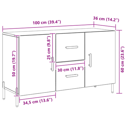 Sideboard Med Skuffe Sort Eg 100 X 36 X 60 Cm Konstrueret Træ