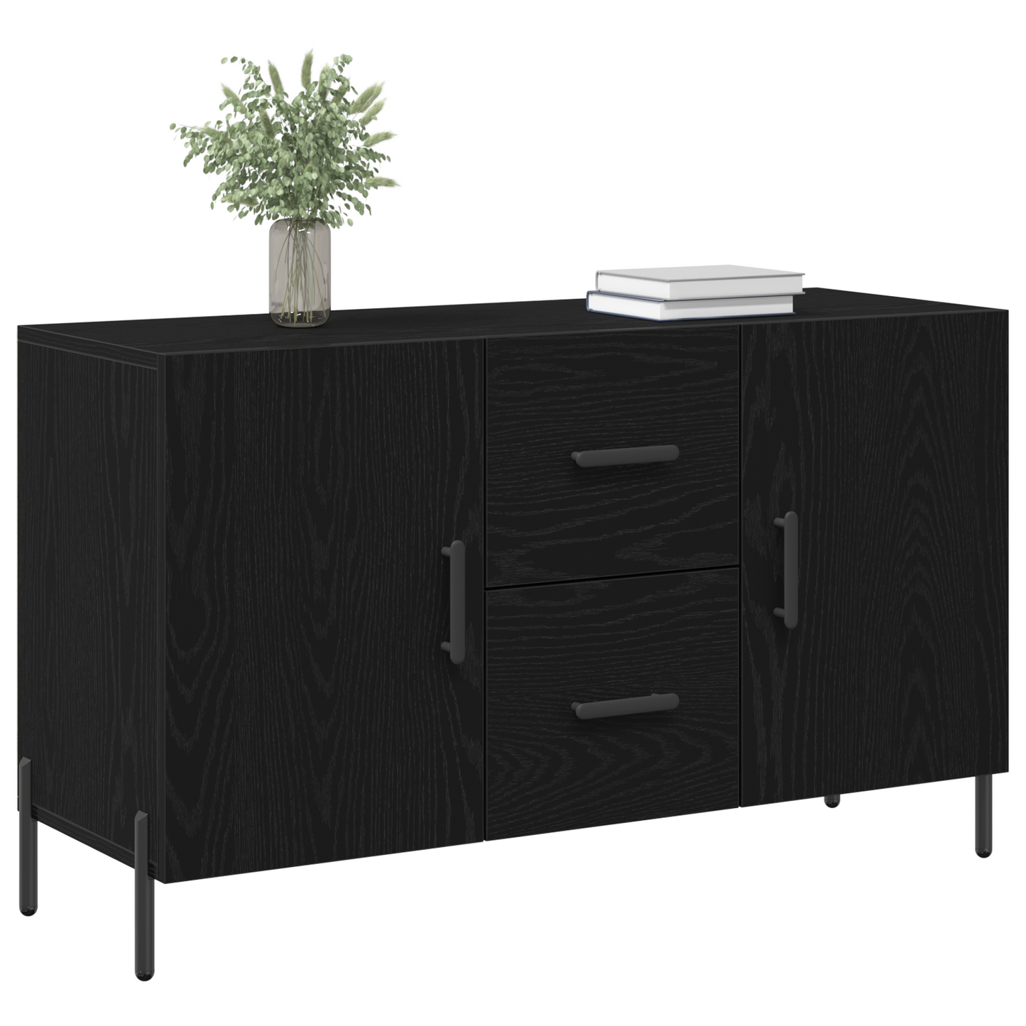 Sideboard Med Skuffe Sort Eg 100 X 36 X 60 Cm Konstrueret Træ