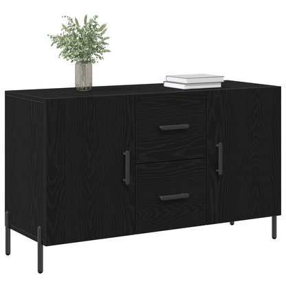 Sideboard Med Skuffe Sort Eg 100 X 36 X 60 Cm Konstrueret Træ