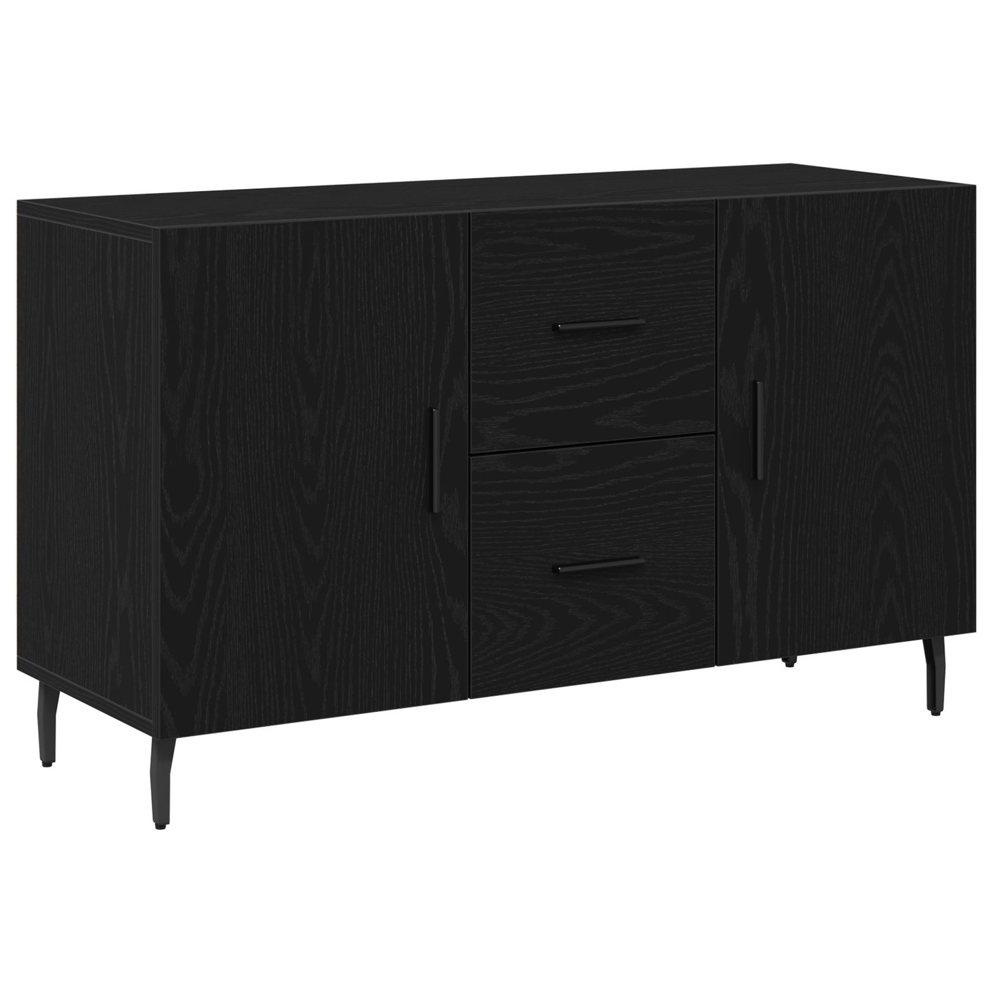 Sideboard Med Skuffe Sort Eg 100 X 36 X 60 Cm Konstrueret Træ