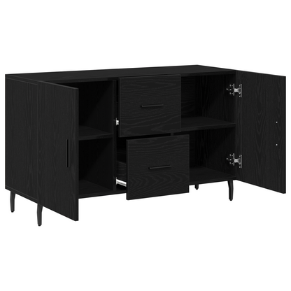Sideboard Med Skuffe Sort Eg 100 X 36 X 60 Cm Konstrueret Træ