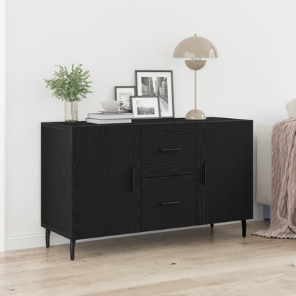Sideboard Med Skuffe Sort Eg 100 X 36 X 60 Cm Konstrueret Træ