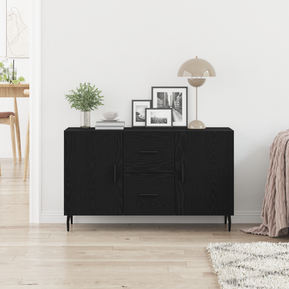 Sideboard Med Skuffe Sort Eg 100 X 36 X 60 Cm Konstrueret Træ