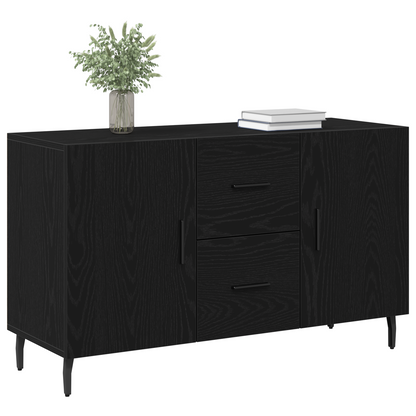 Sideboard Med Skuffe Sort Eg 100 X 36 X 60 Cm Konstrueret Træ