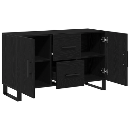 Sideboard Med Skuffe Sort Eg 100 X 36 X 60 Cm Konstrueret Træ